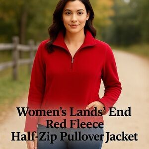 Lands' End Women's Bright Red Quarter-Zip Fleece Pullover